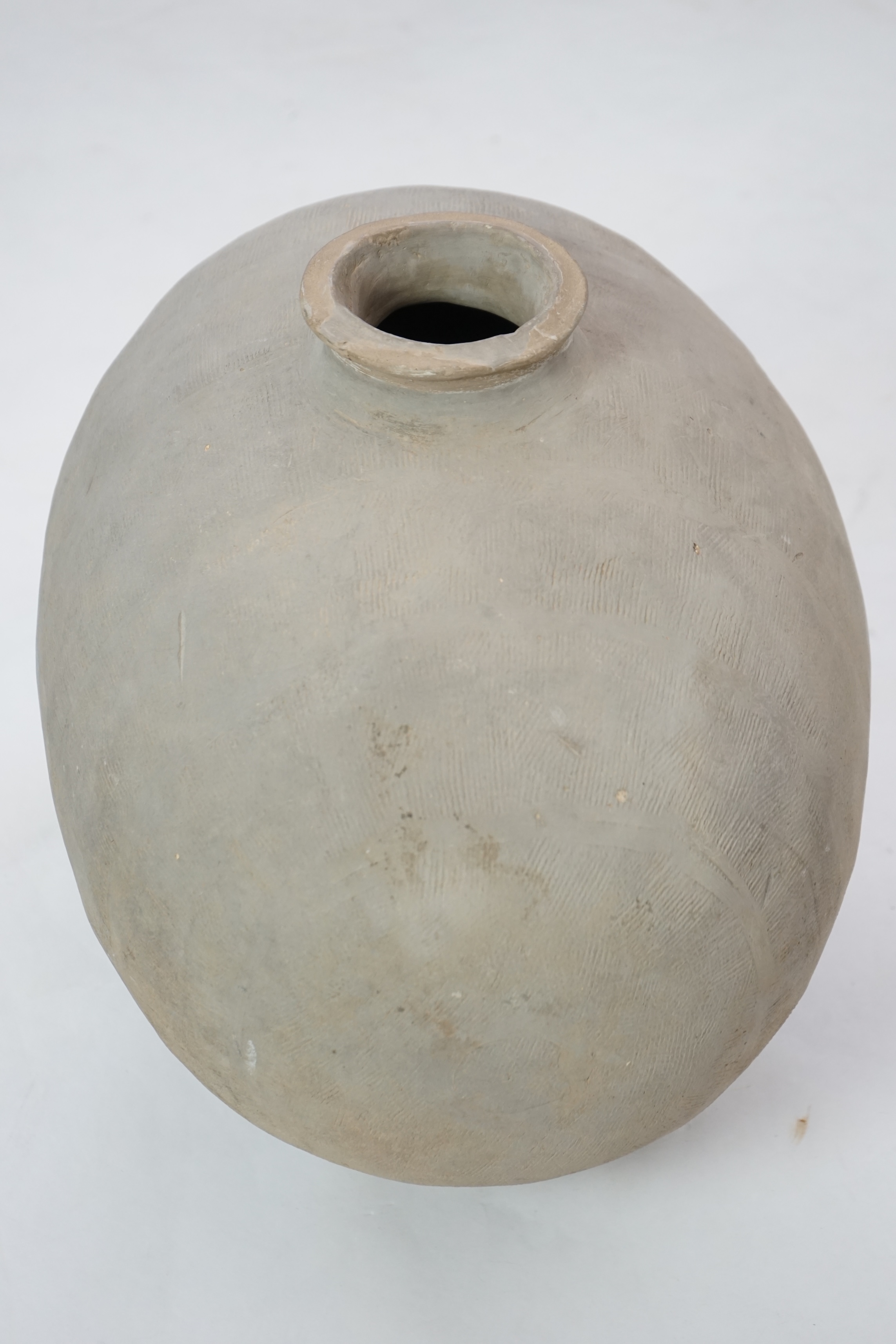 A very rare large Chinese pottery cocoon / listening jar, Qin Dynasty (221 - 206 BC) or possibly Warring States period (475-221 BC)